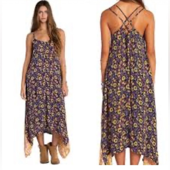 Billabong Dresses & Skirts - BILLABONG Women’s Floral Mixed Media Strappy Back Boho Maxi Dress L